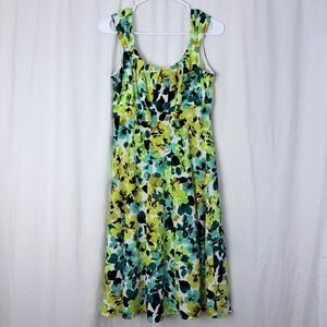Maggy L Green Teal Floral Dress Sleeveless Scoop Neck Women's Size 10